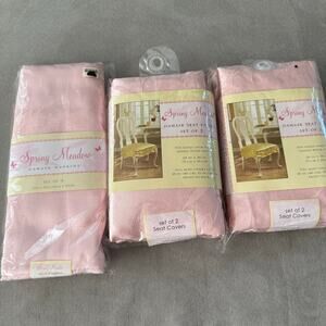 Spring Meadow Pink Damask Chair Seat Covers & Napkins Set Table Linens NEW